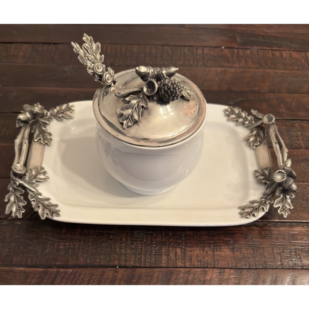 BRAND NEW VAGABOND HOUSE STONEWARE CREAMER SET - PEWTER CREAMER‎ SET 3 Piece